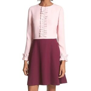 NEW NWT ted baker steyla ruffle dress long sleeve two toned maroon pink 8 modest